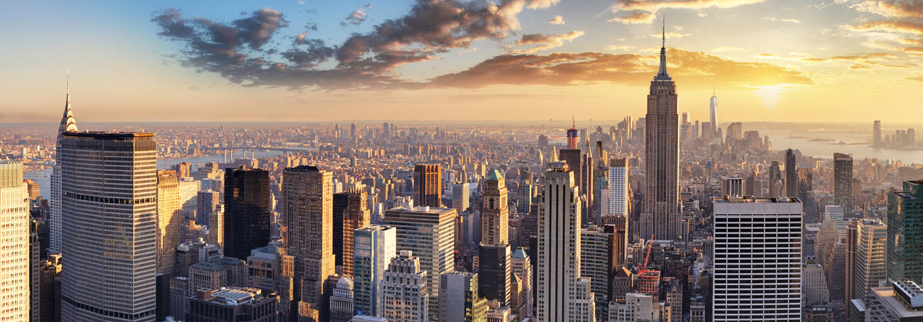 NYC Skyline with Sunset in Background